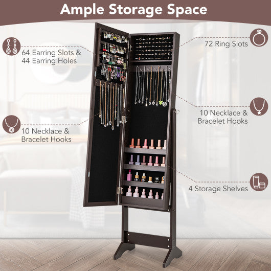 Mirrored Standing Jewelry Cabinet Storage Box-Rustic Brown