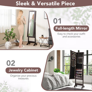 Mirrored Standing Jewelry Cabinet Storage Box-Rustic Brown