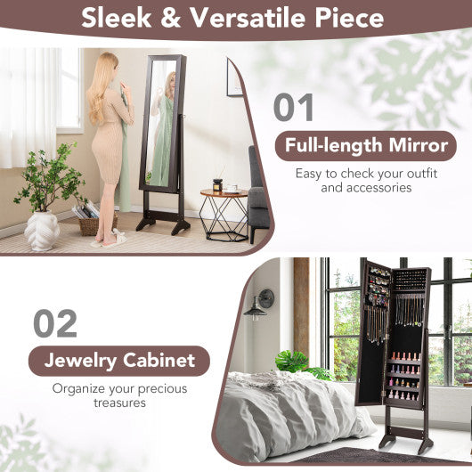 Mirrored Standing Jewelry Cabinet Storage Box-Rustic Brown