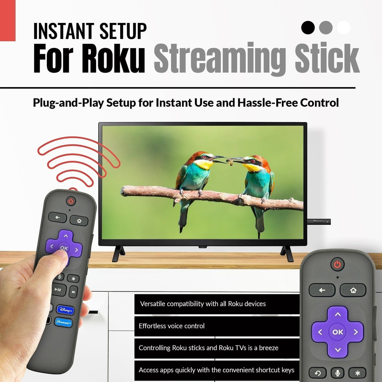 Anderic Substitute for Roku RC-36 Streaming Remote Control 3226000107 [RCGZ1, NO HEADPHONE JACK / FAVORITE KEYS]