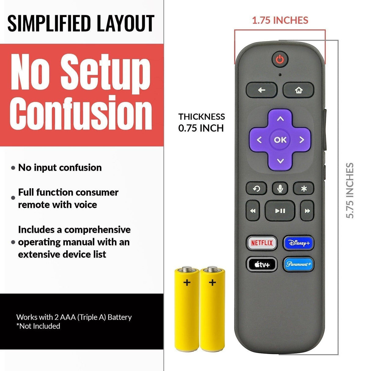Anderic Substitute for Roku RC-36 Streaming Remote Control 3226000107 [RCGZ1, NO HEADPHONE JACK / FAVORITE KEYS]