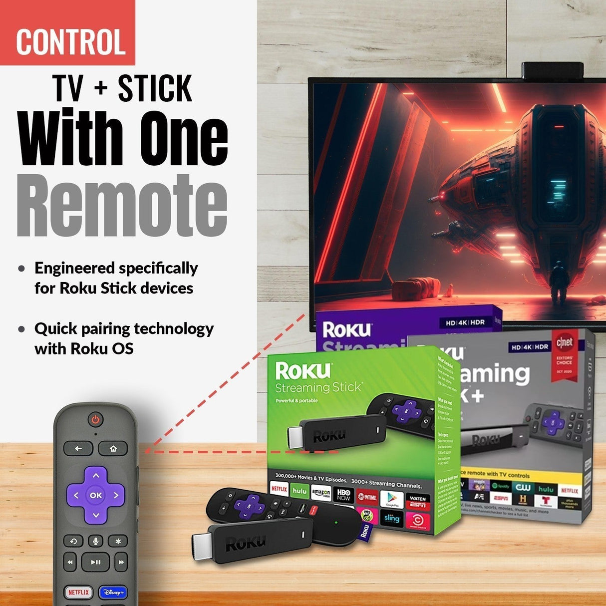 Anderic Substitute for Roku RC-GR4 Streaming Remote Control with Voice 3226000264 [RCGZ1, NO HEADPHONE JACK / FAVORITE KEYS]