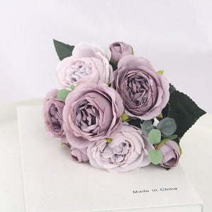 Artificial Flowers 1 Bouquet 9 heads Peony Tea Rose Autumn Silk Fake Flowers For Living Room Home Garden Wedding Decoration Artificial Silk Fake Flowers Rose Floral Decor Bouquet