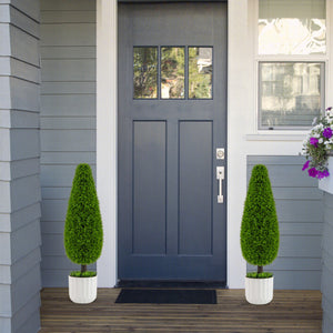 2 Pack 3 Feet Artificial Cedar Teardrop Shaped Bush with Plastic Nursery Pot-Green