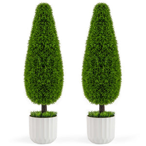 2 Pack 3 Feet Artificial Cedar Teardrop Shaped Bush with Plastic Nursery Pot-Green