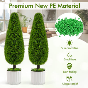 2 Pack 3 Feet Artificial Cedar Teardrop Shaped Bush with Plastic Nursery Pot-Green