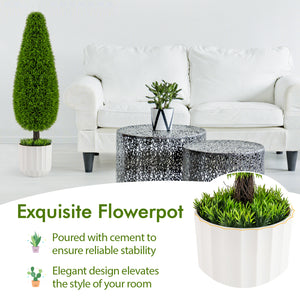 2 Pack 3 Feet Artificial Cedar Teardrop Shaped Bush with Plastic Nursery Pot-Green