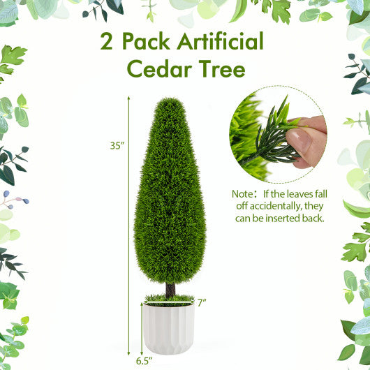 2 Pack 3 Feet Artificial Cedar Teardrop Shaped Bush with Plastic Nursery Pot-Green