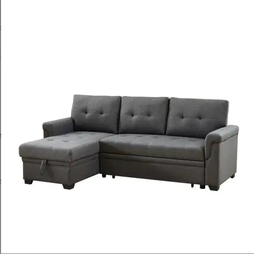 Dark Gray Linen Reversible Sleeper Sectional Sofa With Storage Chaise