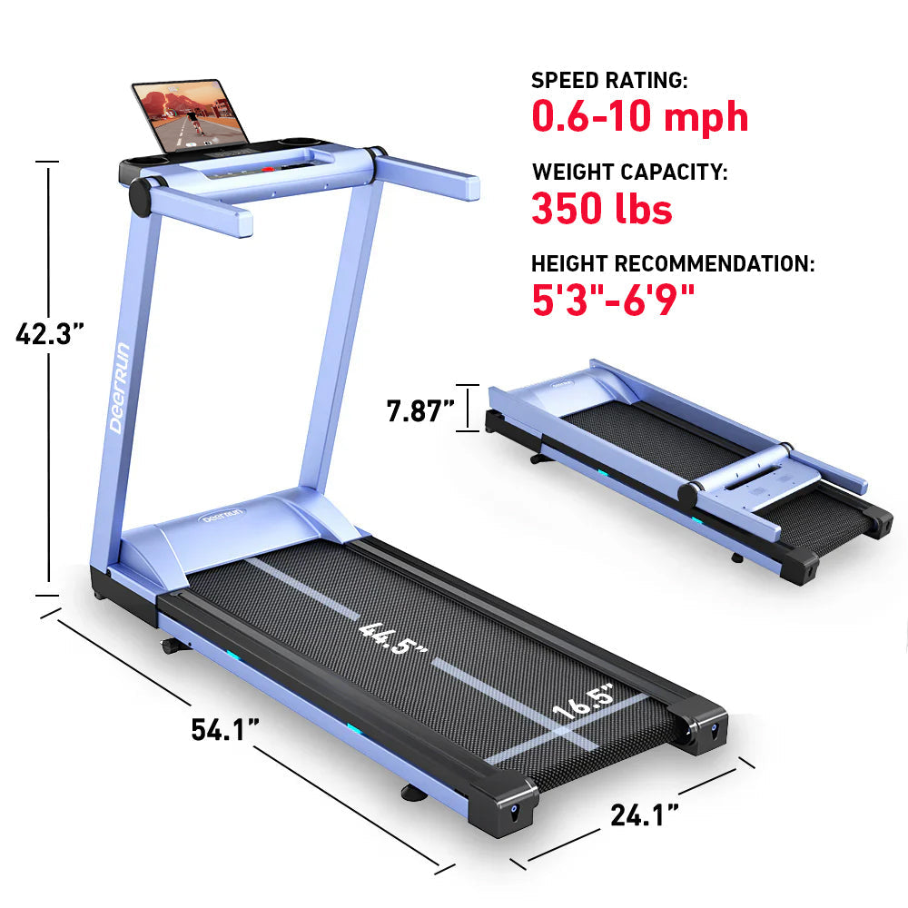 DeerRun A1 Pro Move+  6% Incline Foldable Treadmill——2025 Upgraded Chip & NFC Support | 350Lbs, 10mph Silver