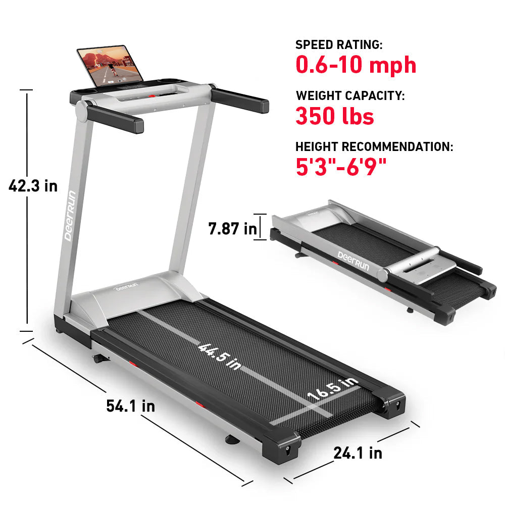 DeerRun A1 Pro Move+  6% Incline Foldable Treadmill——2025 Upgraded Chip & NFC Support | 350Lbs, 10mph Silver