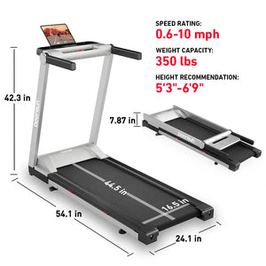 DeerRun A1 Pro Move+  6% Incline Foldable Treadmill——2025 Upgraded Chip & NFC Support | 350Lbs, 10mph Silver