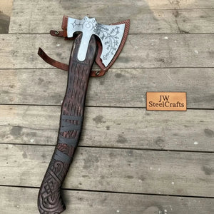 Engraved Leviathan Axe Replica with Carved Wood Handle