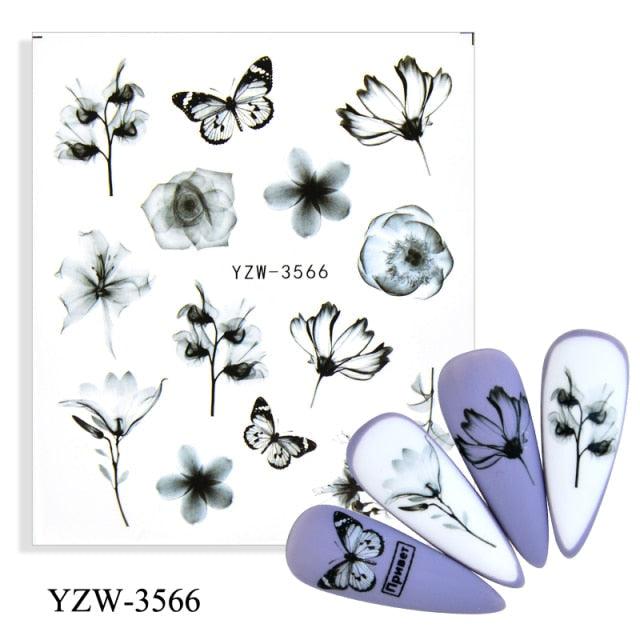 Autumn Simple Green Pink Pattern Water Nail Decal Sticker Flower Leaf Tree Winter Slider For Nail Art Manicuring Decoration Decals for Nail Art Decoration Including Hearts Stars Letters Bowknot Leaves Flowers Plants Fruits Butterflies