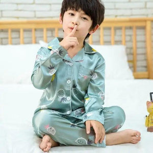 Autumn Winter Long Sleeve Kid Sleepwear Set Silk Pajamas Set Boys Pajamas Sets For Kids Home Cloth Girls Pajamas Set Kids Pajamas Sets Girls Cartoon Pattern Night Suit Children Sleepwear Pajamas Kids Silk Nightwear