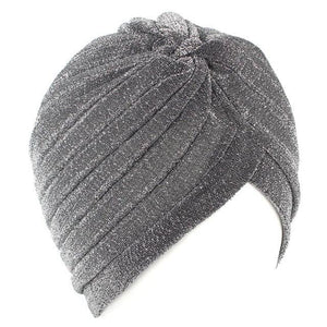 Autumn Winter Warm Headwear Soft Shine Silver Gold Lightweight Knot Twist Turban Headbands Cap Casual Streetwear Hats For Women