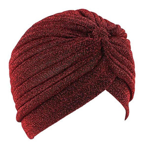 Autumn Winter Warm Headwear Soft Shine Silver Gold Lightweight Knot Twist Turban Headbands Cap Casual Streetwear Hats For Women