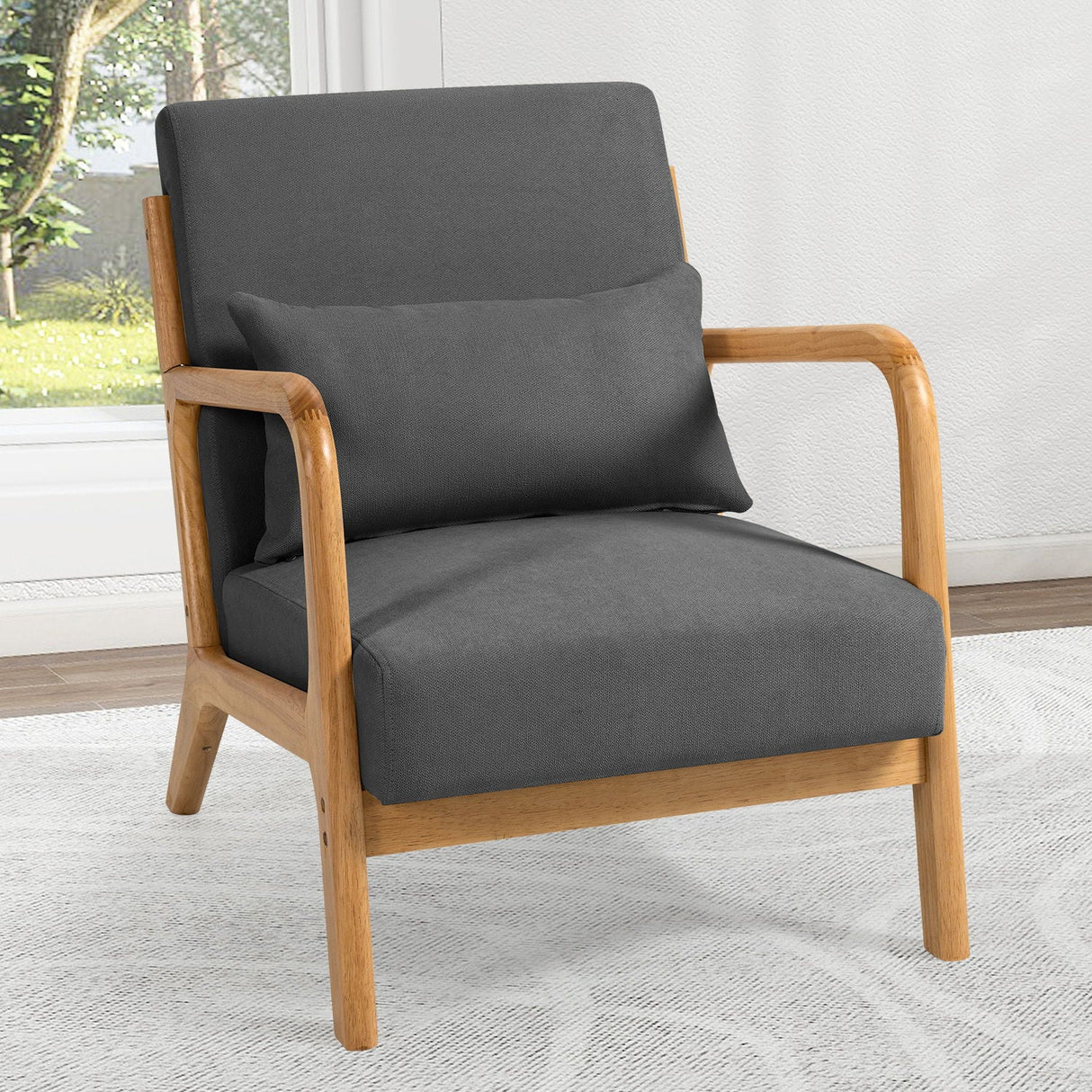 Leisure Chair With Solid Wood Armrest And Feet, Mid-Century Modern Accent Sofa, 1 Seat by Couch.com