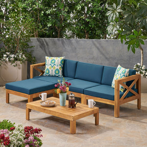 Radiat 5 Piece Outdoor L Shaped Sof Set With Coffee Table And Water Resistant Cushions - Teak by Couch.com