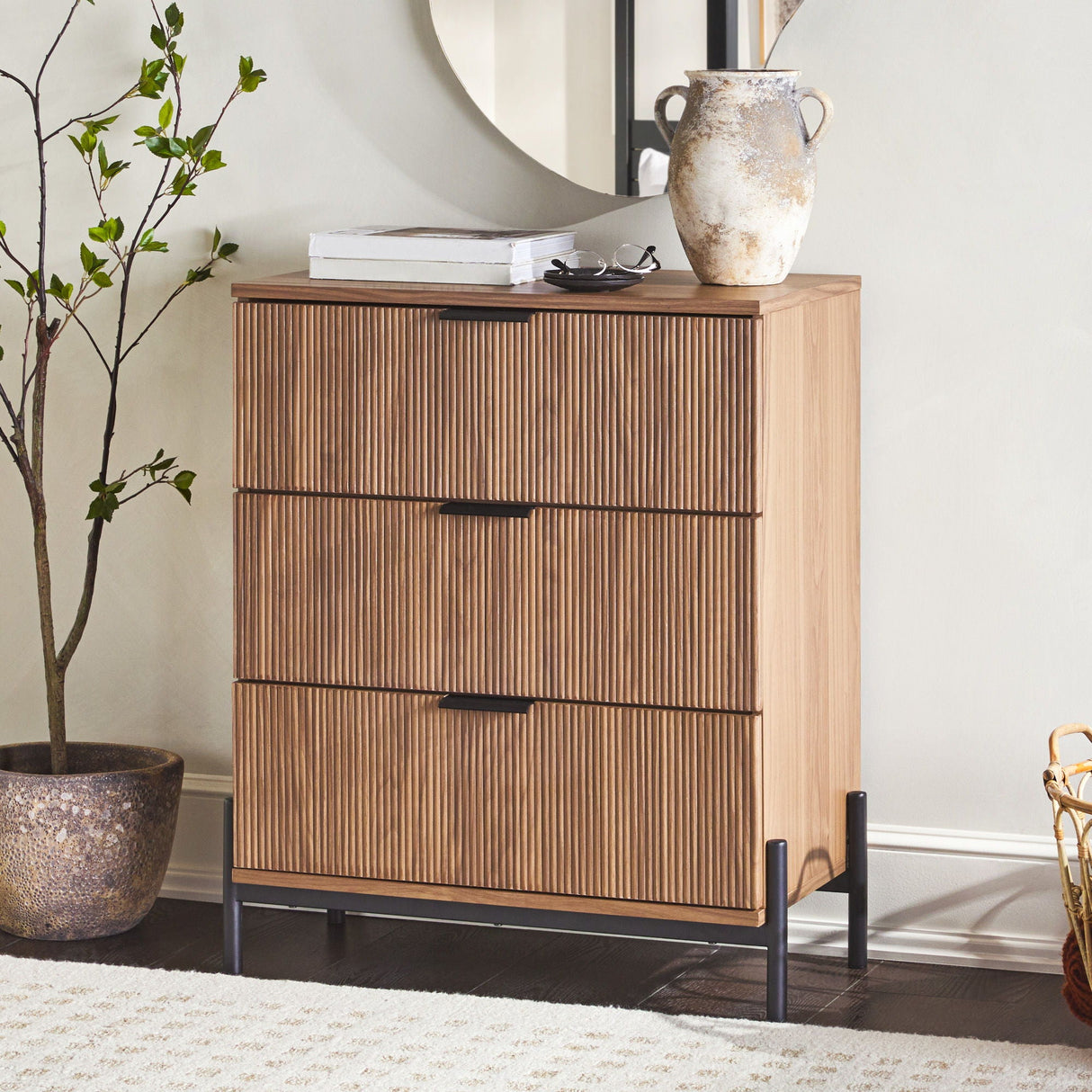 Mid-Century 3 Drawer Chest With Reeded Drawer Fronts by Couch.com