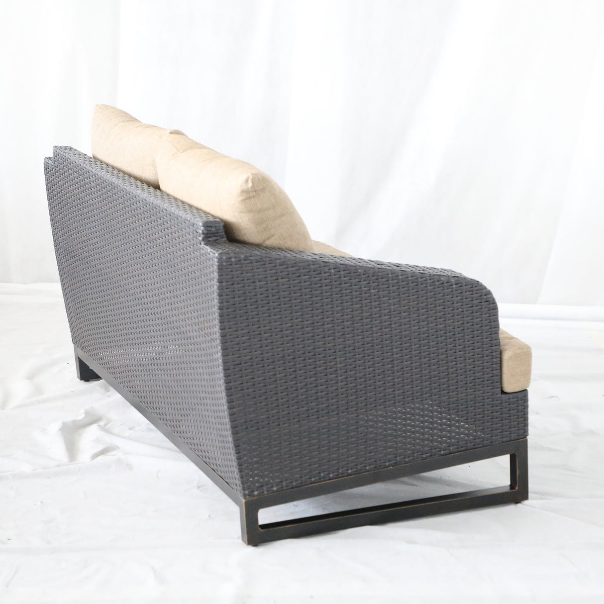 Comal - Outdoor Furniture, Wicker Loveseat With Cushions - Beige / Chocolate by Couch.com