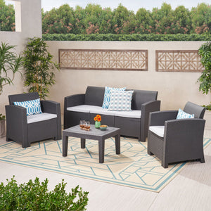 Velvora - Outdoor Wicker Set With 3 Seater Sofa, 2 Club Chairs, Coffee Table And Cushions - Brown by Couch.com