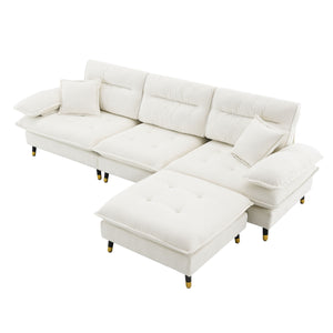 L Shaped Convertible Sectional Sofa 4 Seat Tufted Couch Set With Two Tone Adjust Legs Cloud Movable Ottoman by Couch.com