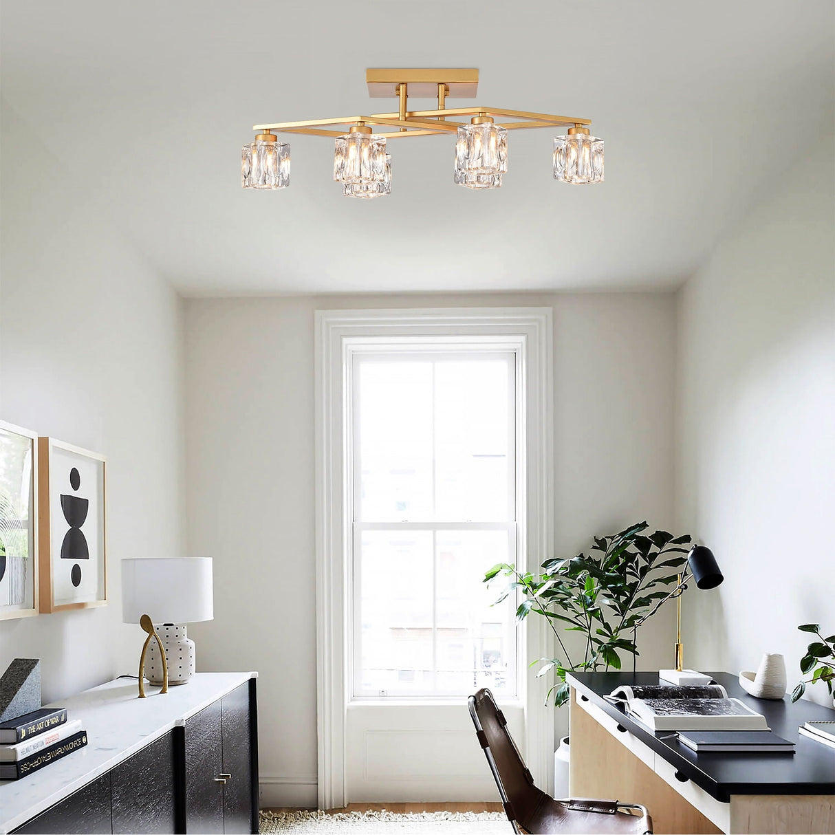 6 Light Crystal Ceiling Light For Dining Room, Modern Ceiling Lamp With Light Fixture For Entryway, Lobby, Kitchen, Bedroom, Living Room, Conference Room, (6*G9 Bulbs Included) by Couch.com