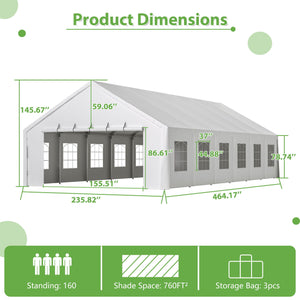 Party Tent Heavy Duty, Large Wedding Event Shelters With 3 Carry Bags & Removable Sidewalls, Outdoor Canopy Gazebo Commercial Tents For Parties Carport Camping Garden Patio - White by Couch.com