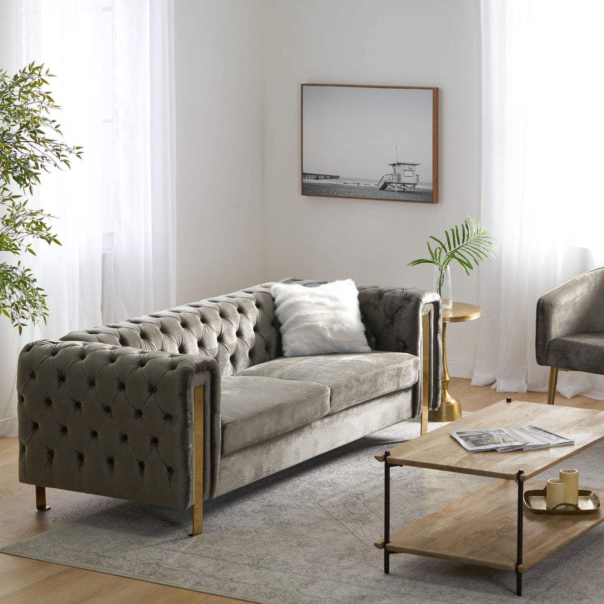 Comfy 3 Sofa With Tufted Back And Arm, Modern For Living Room - Gray by Couch.com