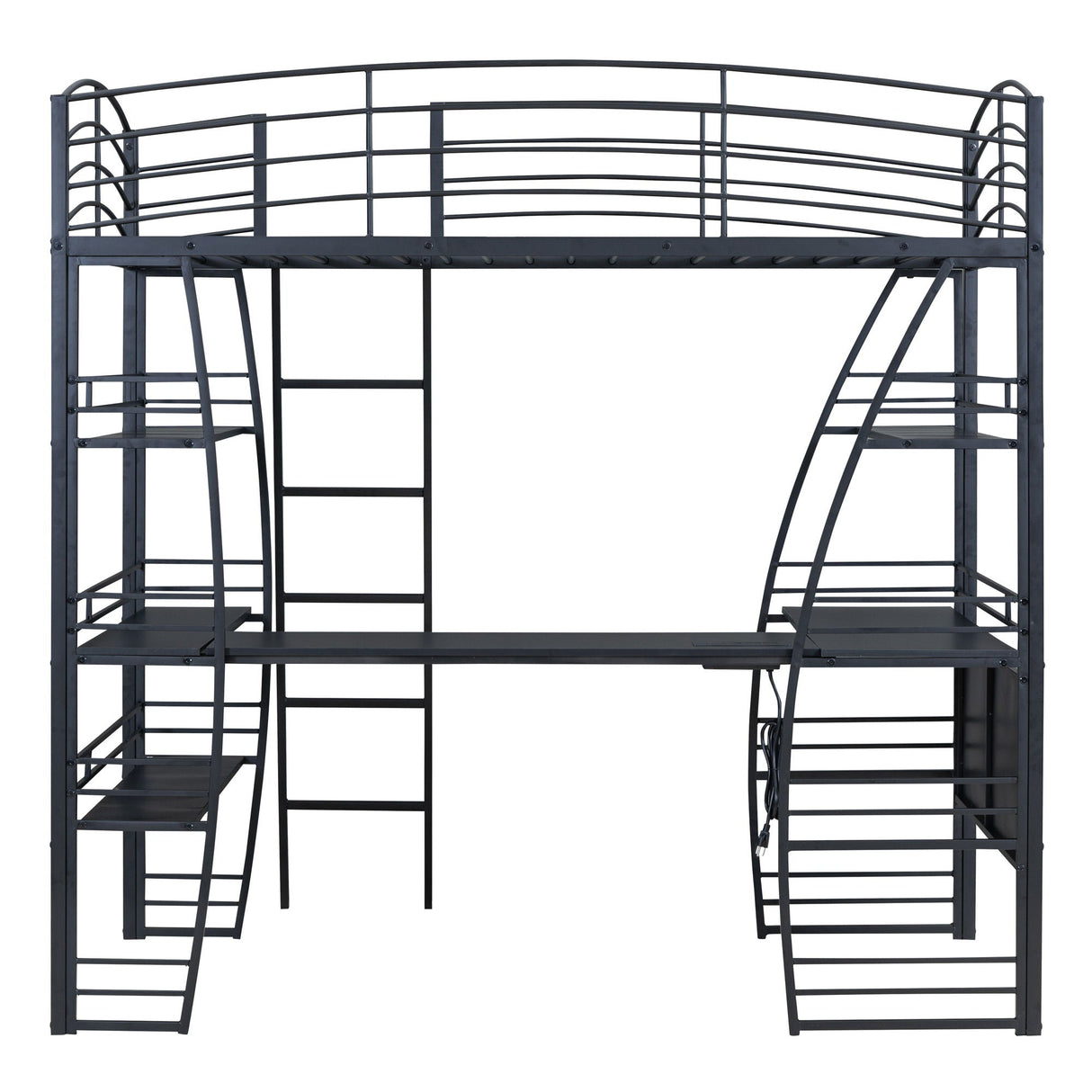 Loft Bed With 4 Layers Of Shelves And L-Shaped Desk, Stylish Metal Frame Bed With A Set Of Sockets, USB Ports And And Wireless Charging by Couch.com