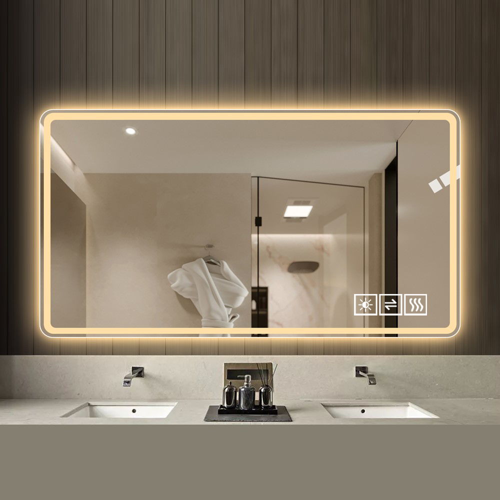 Bathroom Mirror With LED Lights, Anti-Fog Lighted Vanity Mirrors For Wall Mounted And 5 Level Dimmable, Horizontal / Vertical - Clear by Couch.com