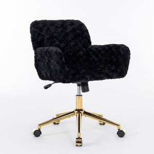 Office Chair, Artificial Rabbit Hair Home Office Chair With Golden Metal Base, Adjustable Desk Chair Swivel Office Chair, Vanity Chair by Couch.com