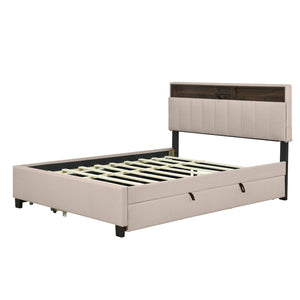 Upholstered Platform Bed With Storage Headboard, Trundle & 2 Drawers And A Set Of Sockets & USB Ports by Couch.com