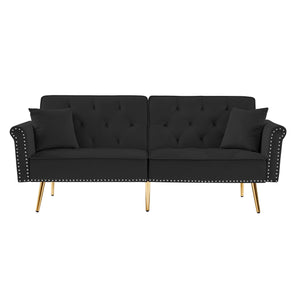 Velvet Tufted Sofa Couch With 2 Pillows And Nailhead Trim by Couch.com