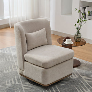 Wide Modern Chenille Cushioned Armless Metal Base 360° Swivel Chair With Pillow by Couch.com