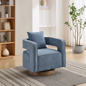 Swivel Accent Open Back Barrel Chair With Weathered Base by Couch.com