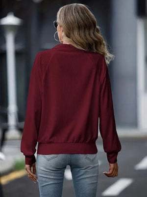 Simple White Zip Up Collared Neck Raglan Sleeve Jacket Comfortable Versatile Casual Women Wear