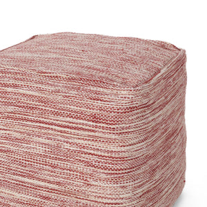 Enigma - Yarn And Cotton Square Pouf Ottoman With Polystyrene Beads - Red / White by Couch.com