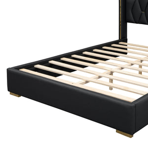 Upholstered Platform Bed With Strips - Black by Couch.com