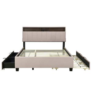 Upholstered Platform Bed With Storage Headboard, Trundle & 2 Drawers And A Set Of Sockets & USB Ports by Couch.com