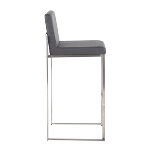 Side view of the Fuji - Contemporary And Modern Elegance High Back Barstool featuring a dark gray cushioned seat and backrest on a sleek, rectangular chrome metal frame.