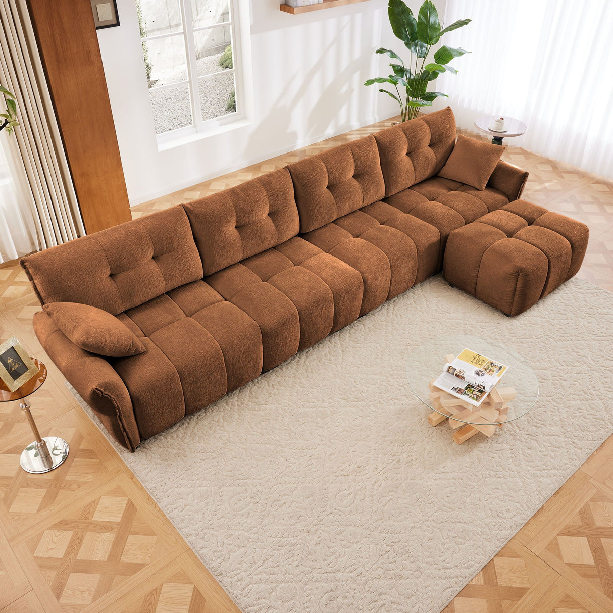 Elegant Sofa Set With Ottoman And Pillows, Textured Chenille, High Resilience Cushions by Couch.com