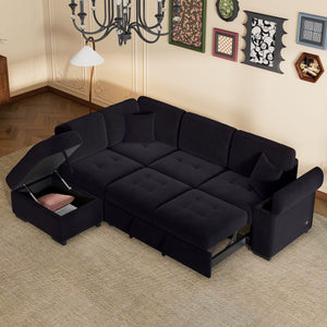 Sleeper Sectional Sofa, L-Shape Corner Couch Sofa Bed With Storage Ottoman & Hidden Arm Storage & USB Charge For Living Room Apartment by Couch.com