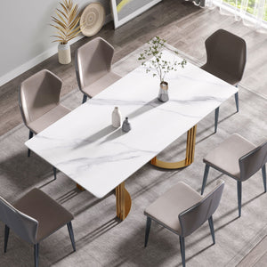 70.87" Modern Artificial Stone White Straight Edge Golden Metal Leg Dining Table, Can Accommodate 6-8 People - White / Gold by Couch.com