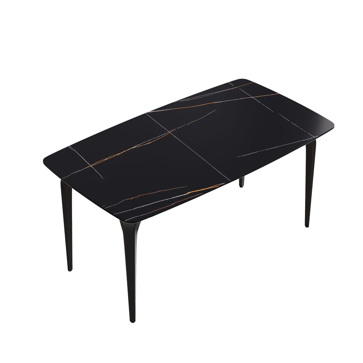 Couch.com 63" Artificial Stone Black Curved Black Metal Leg Dining Table, 6 People Black, Durable Design, Marble/Stone Construction, Black Finish by Couch.com