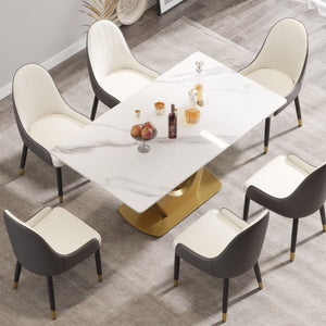 63" Modern Artificial Stone Panel V-Shaped Metal Legs, Can Accommodate 6-8 People by Couch.com