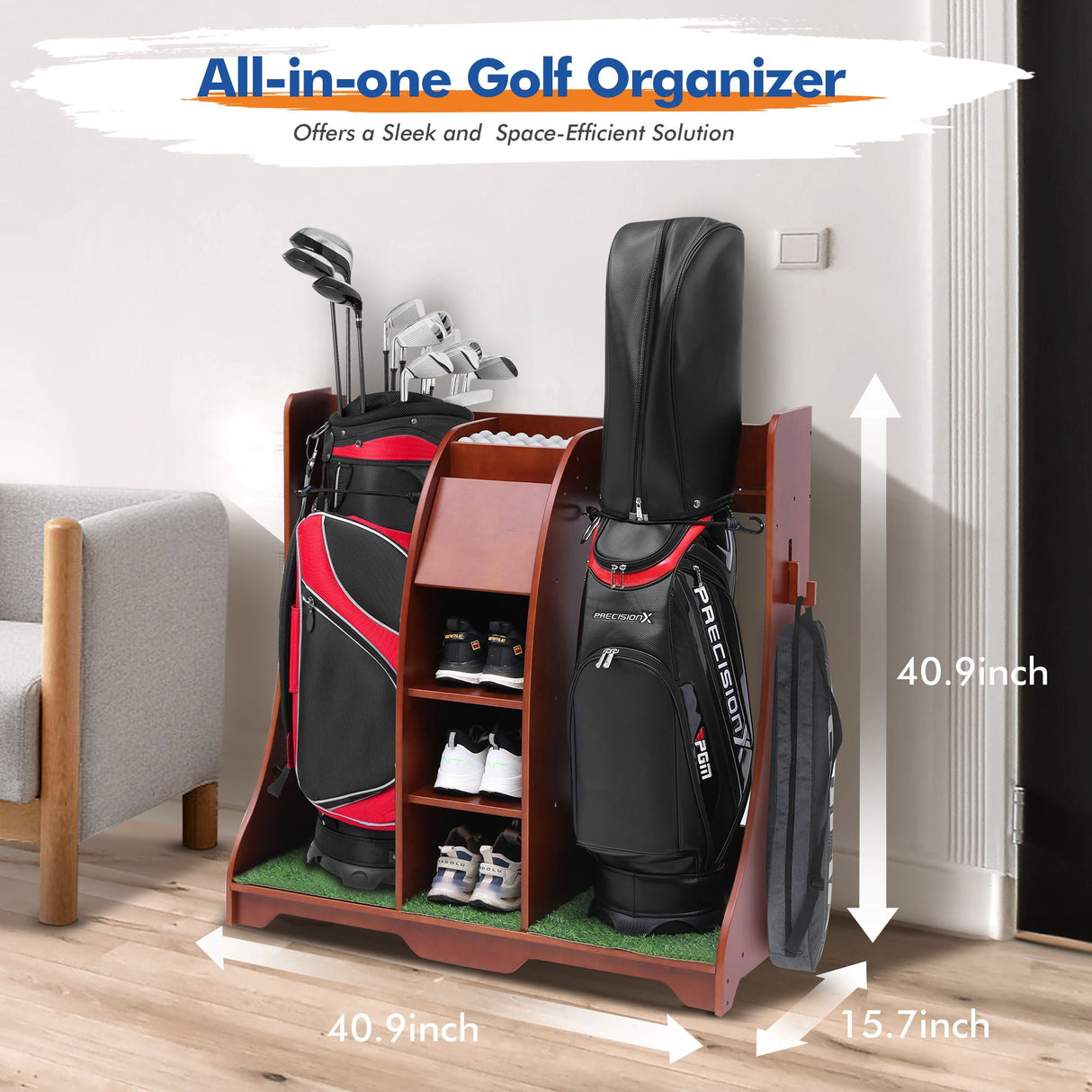Wood Freestanding Adjustable Multi Use Golf Shelf - Reddish Brown by Couch.com