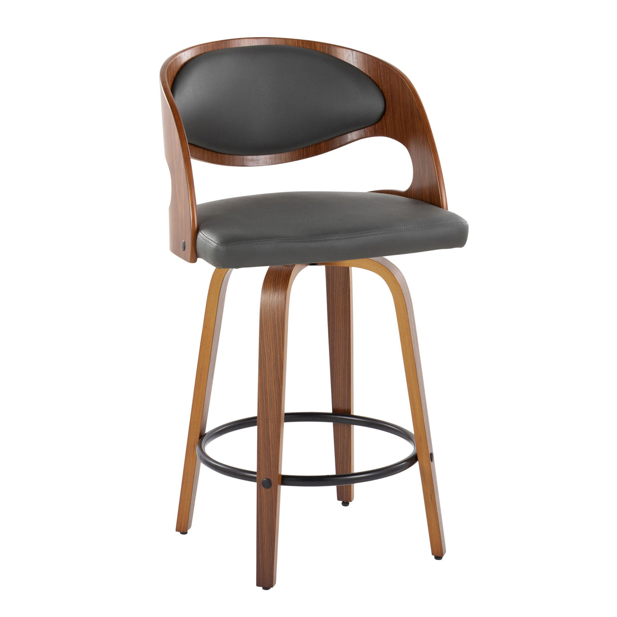 Pino - Mid Century Modern Fixed Height Barstool With Swivel With Round Footrest (Set of 2) by Couch.com