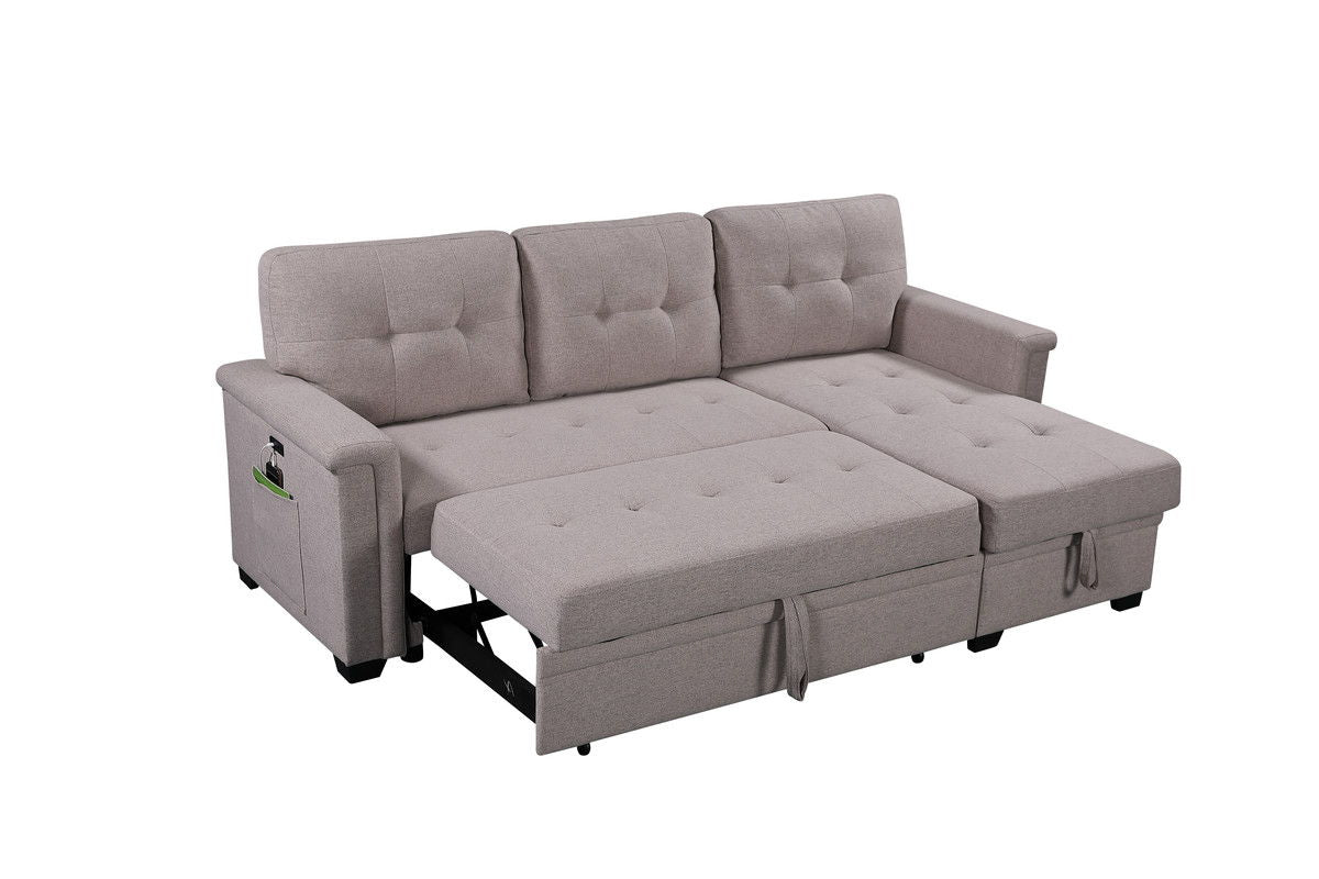 Nathan - Reversible Sleeper Sectional Sofa With Storage Chaise, USB Charging Ports And Pocket by Couch.com